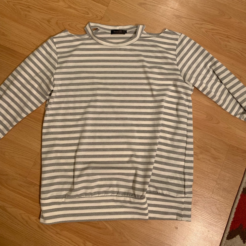 Amaryllis striped cold shoulder long sleeve top